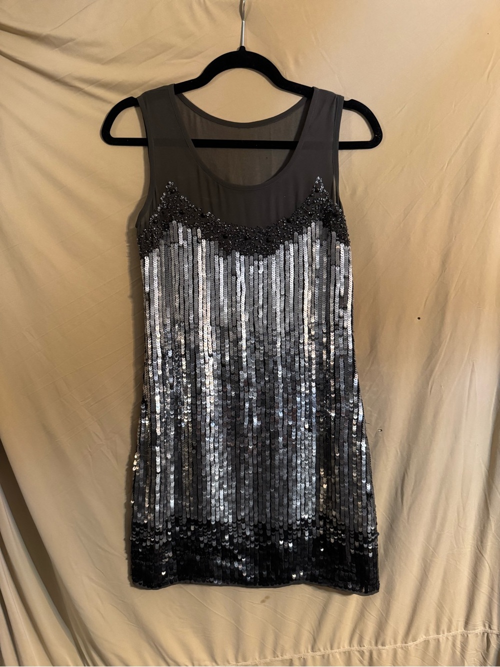 Black Sequin Mini Dress with Silver Ombre Detail